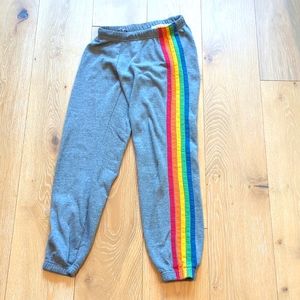 Aviator Nation 5 stripe Rainbow sweatpants sz XS